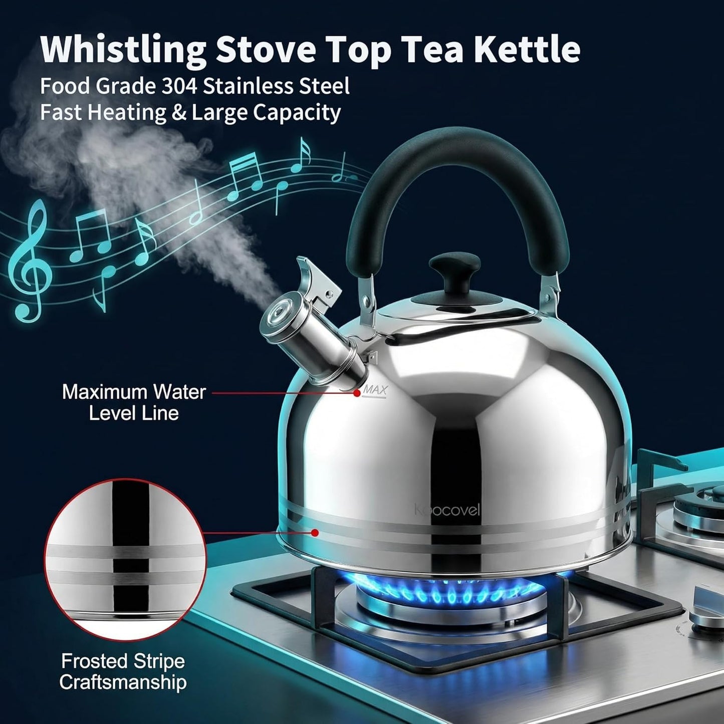 Tetera Silbante Acero Inox 304 6L para Cocina Campamento