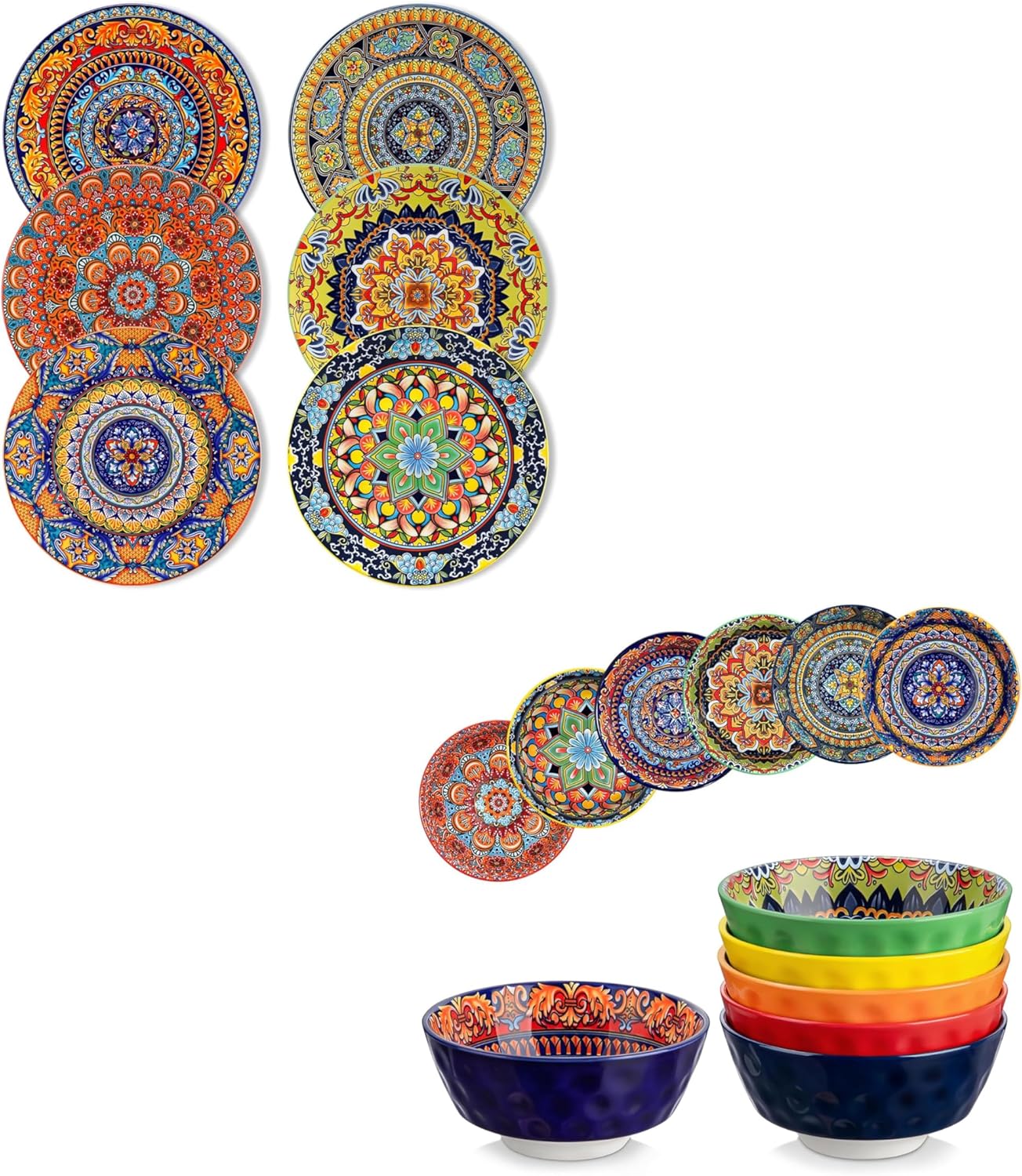 Set 6 Platos Cena Bohemios y Cuencos Cereales