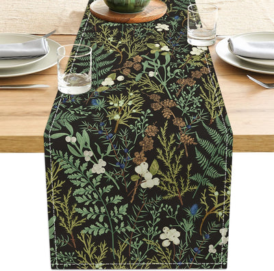 Camino de mesa botánico 13 x 71 pulgadas color negro verde decoración fiesta
