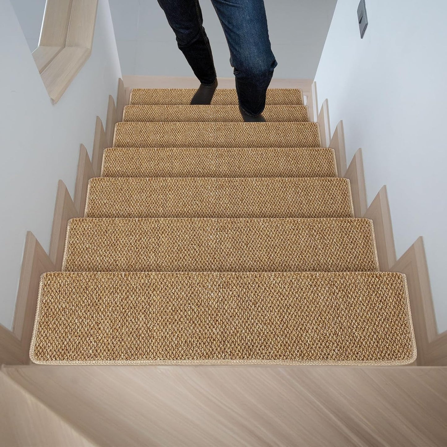 4 Alfombras Antiderrap para Escalones Madera 29.5x9.4pulg Yute