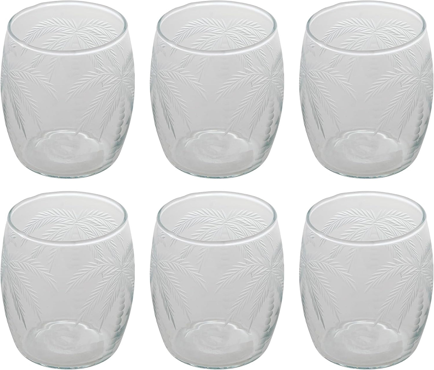 Vaso de vidrio grabado con diseño palma 6 piezas
