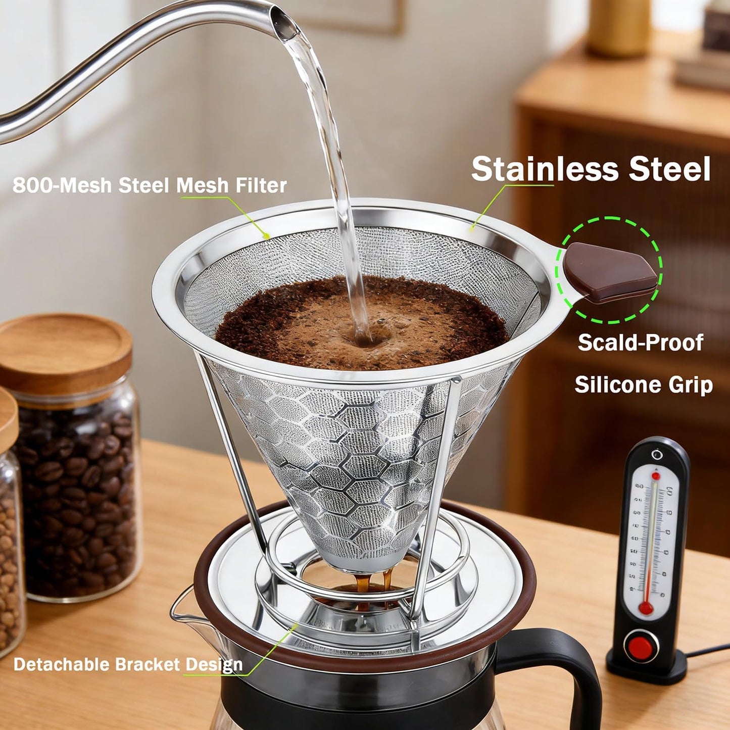 Gotero café malla 800 acero inox estilo prensa francesa