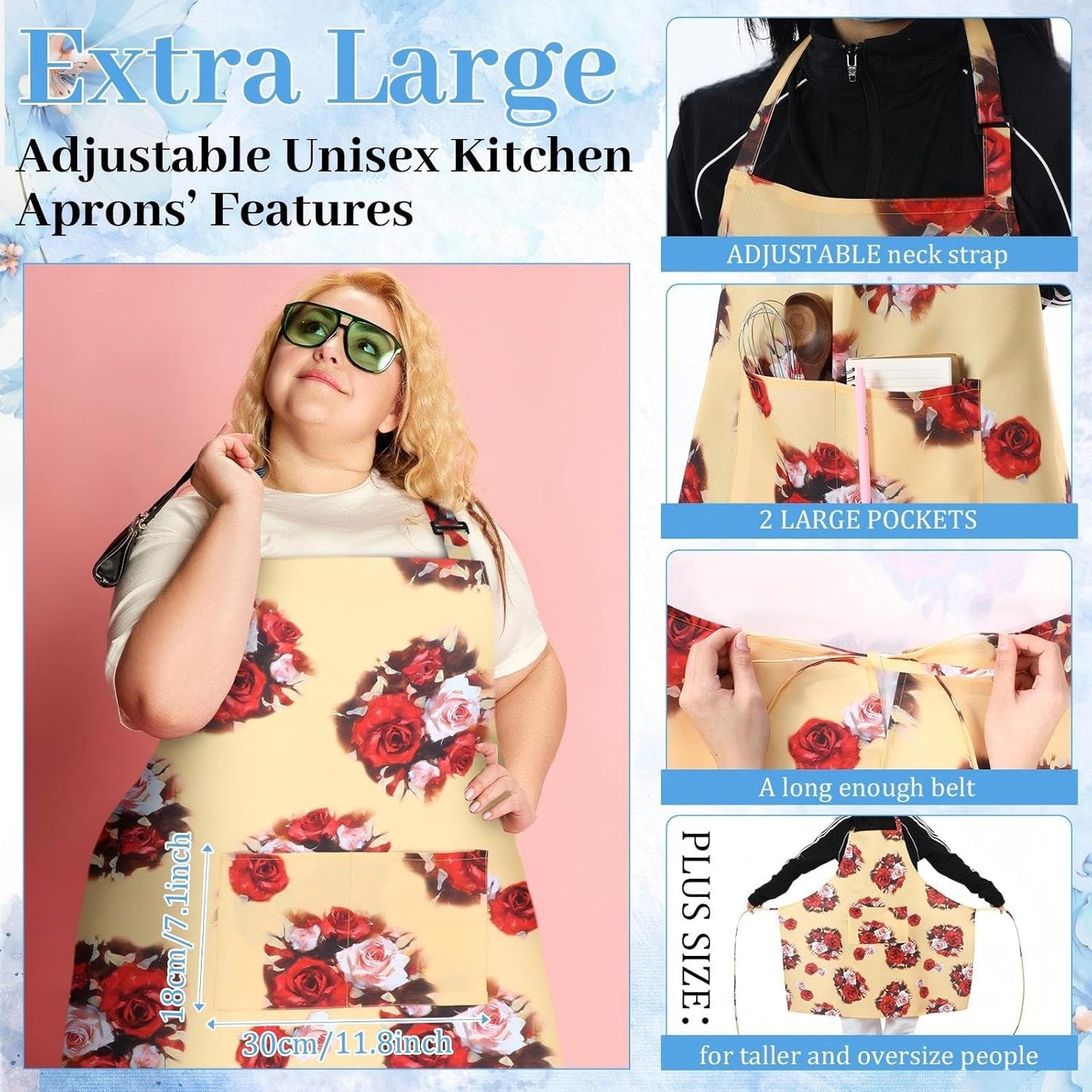 2 Delantales Florales Ajustables Talla Grande 35x39pulg