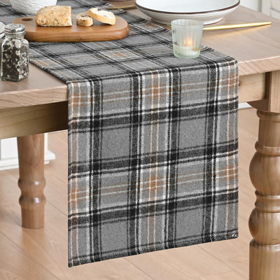 Camino mesa retro cuadros gris marrón 13x60pulg