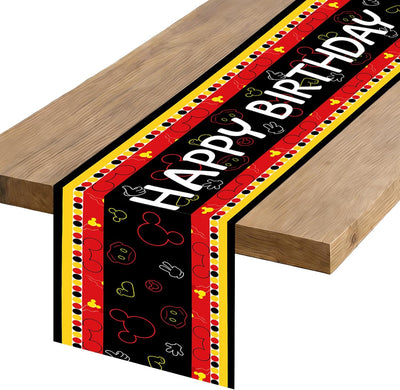 Camino de mesa feliz cumpleaños negro rojo amarillo para decoración de fiesta