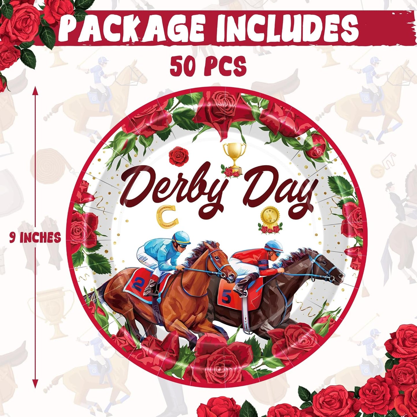 Platos de caballo para fiesta derby de 9 pulgadas
