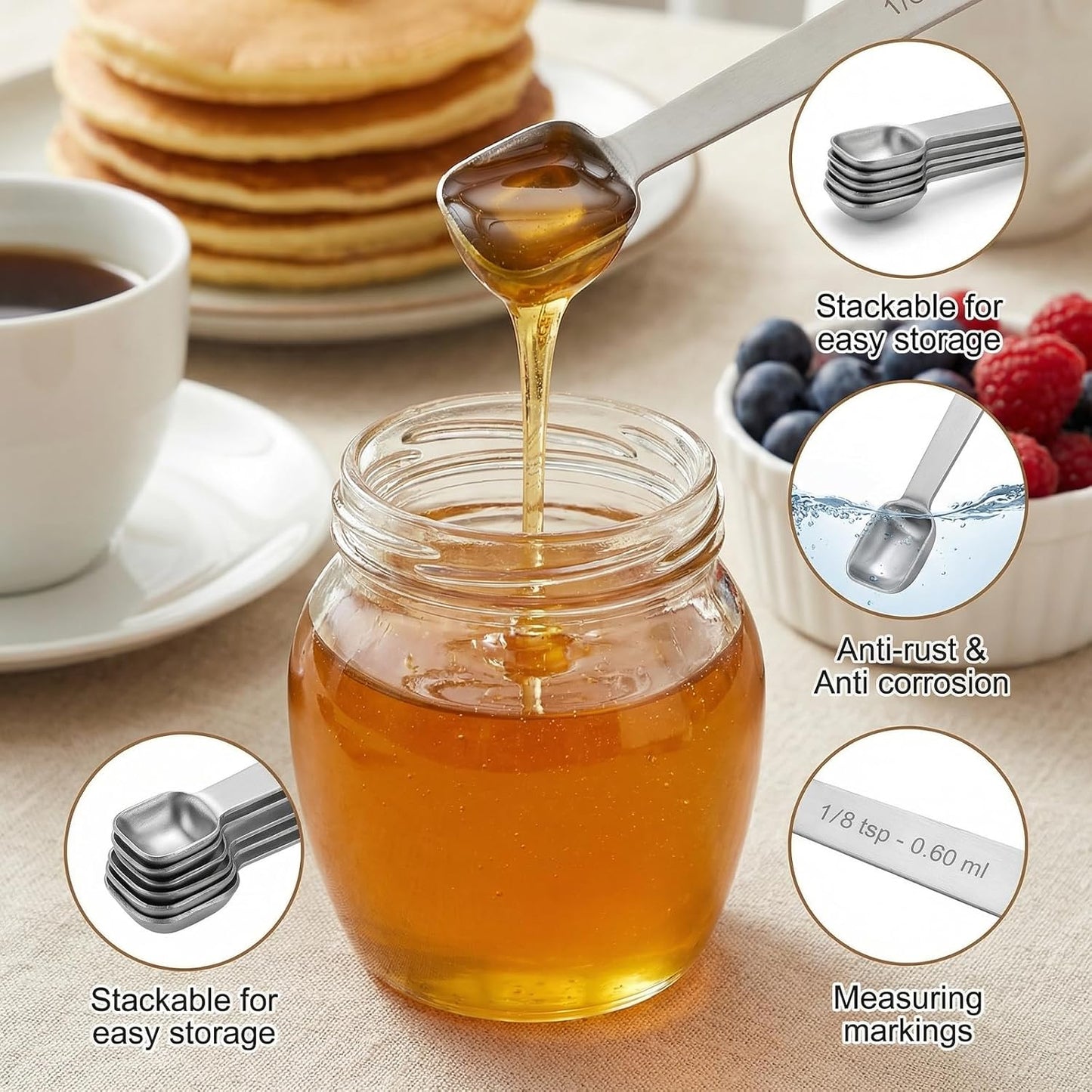 Set 5 Cucharas Medidoras Acero Inox 1/3 1/4 3/16