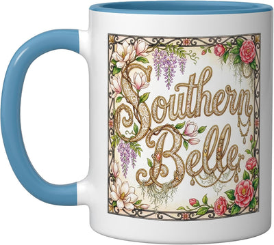 Taza de cerámica Southern Belle con flores azules y blancas