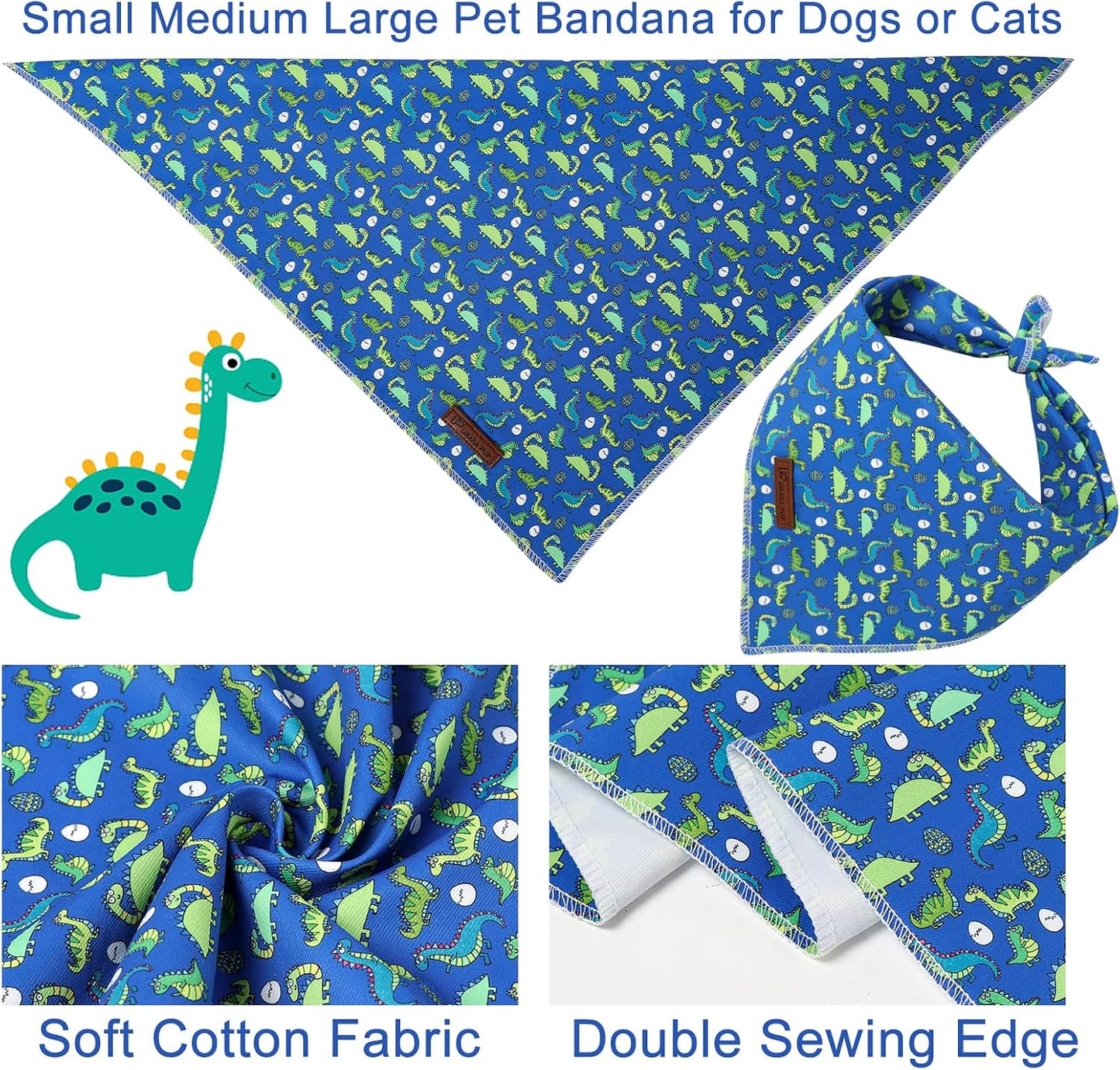 Bandana verano perro dinosaurio algodón azul S