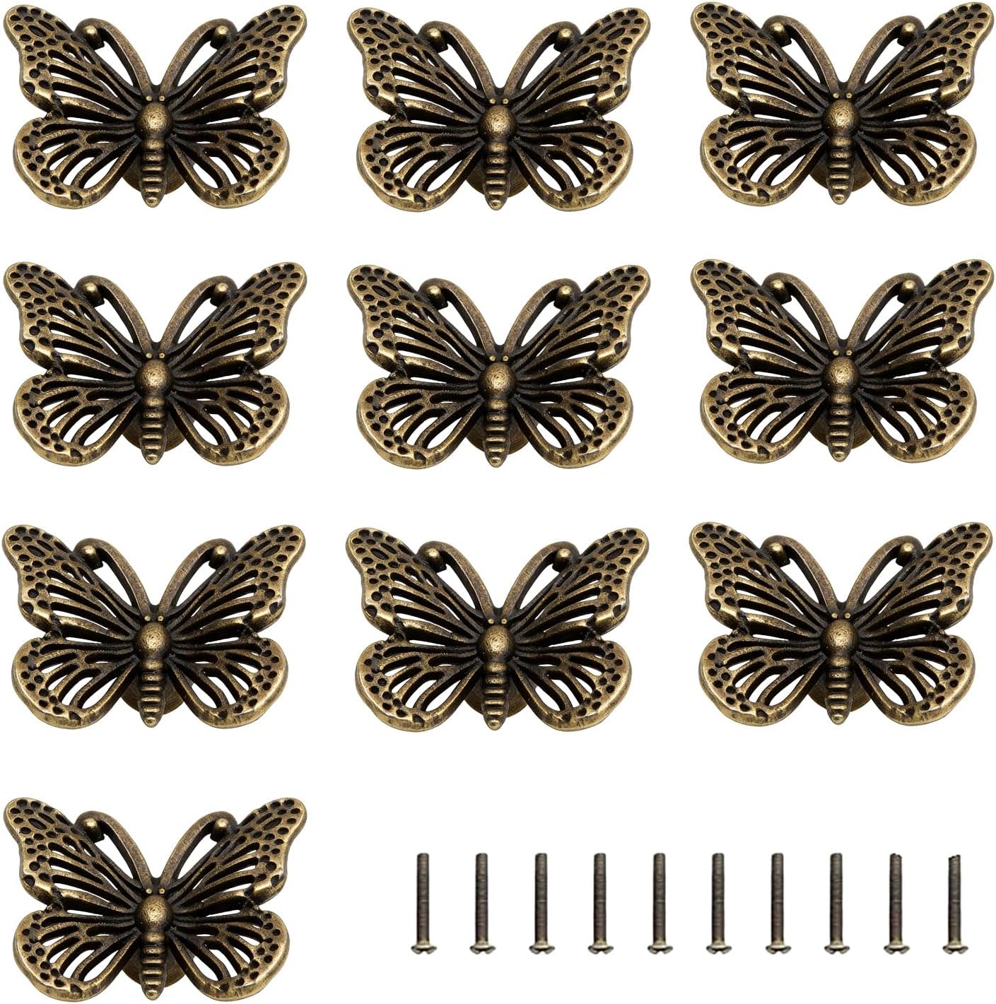 Manijas cajón mariposa vintage pack 10 metal bronce
