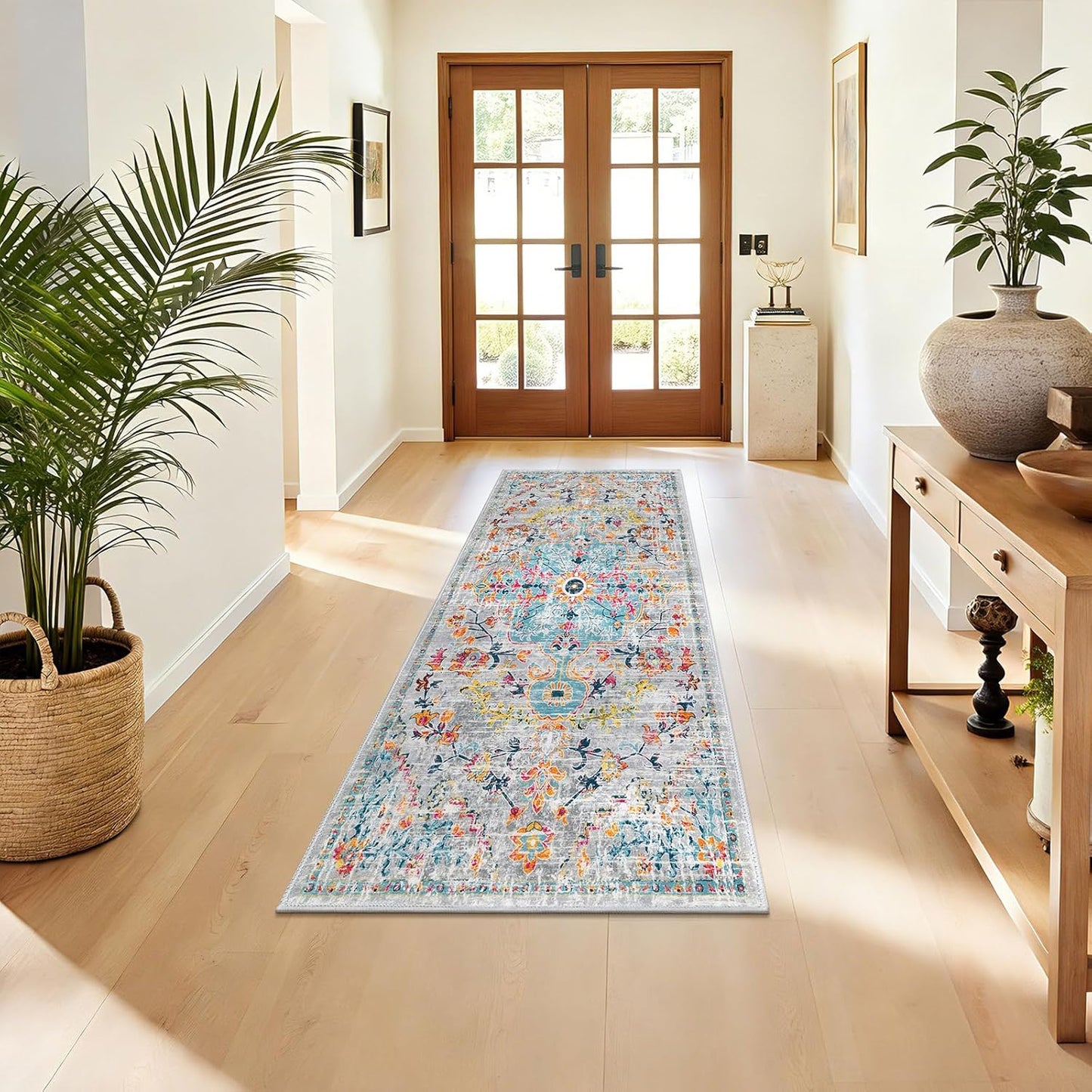 Alfombra pasillo 2x4pulg antideslizante estilo bohemio gris