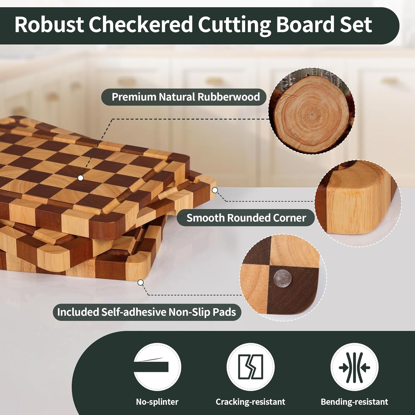 Set 3 Tablas Cortar Madera con Soporte S M L
