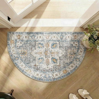 Alfombra vintage 2x3pulg antideslizante para cocina baño gris/azul