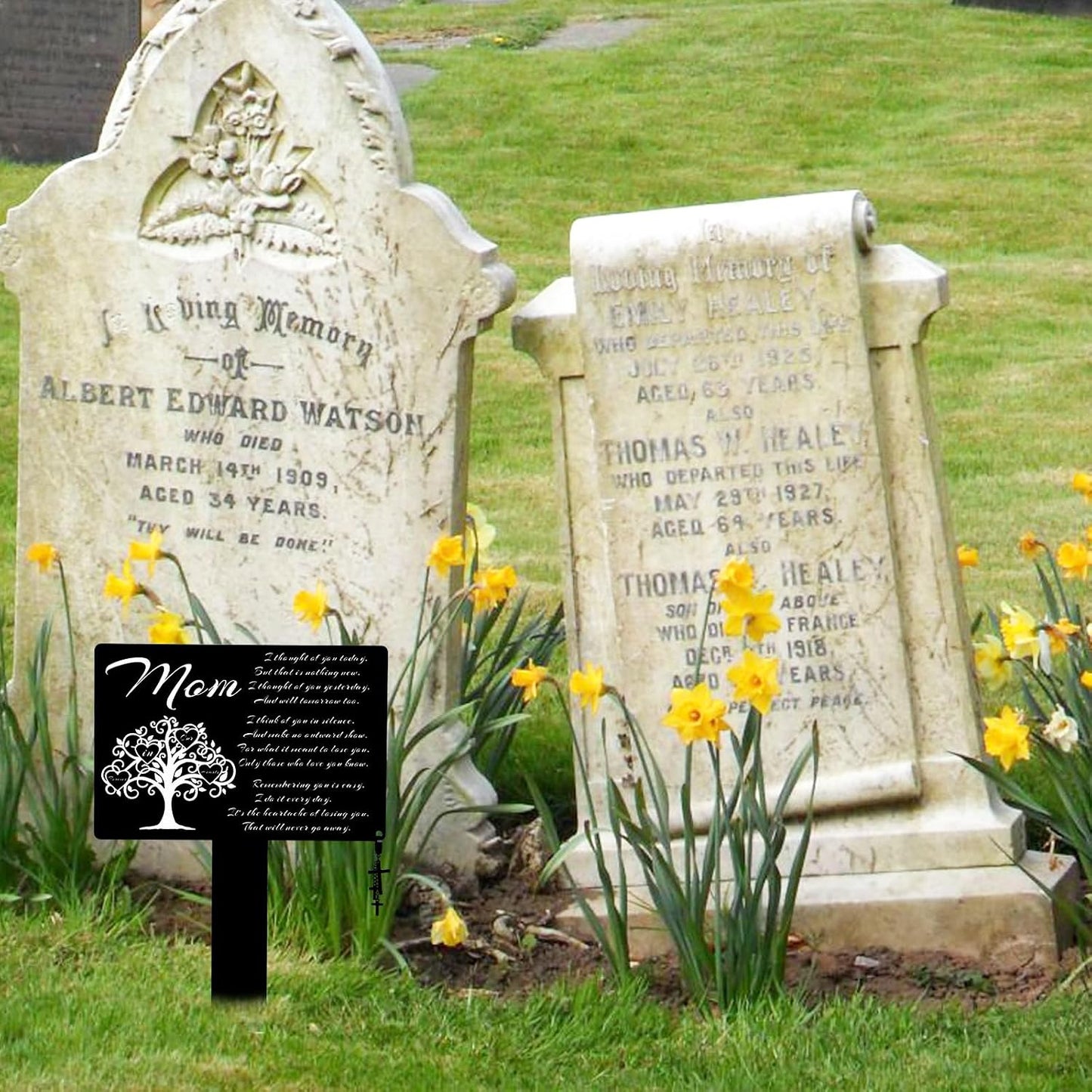 Marcador tumba metal con dije cruz decoración cementerio