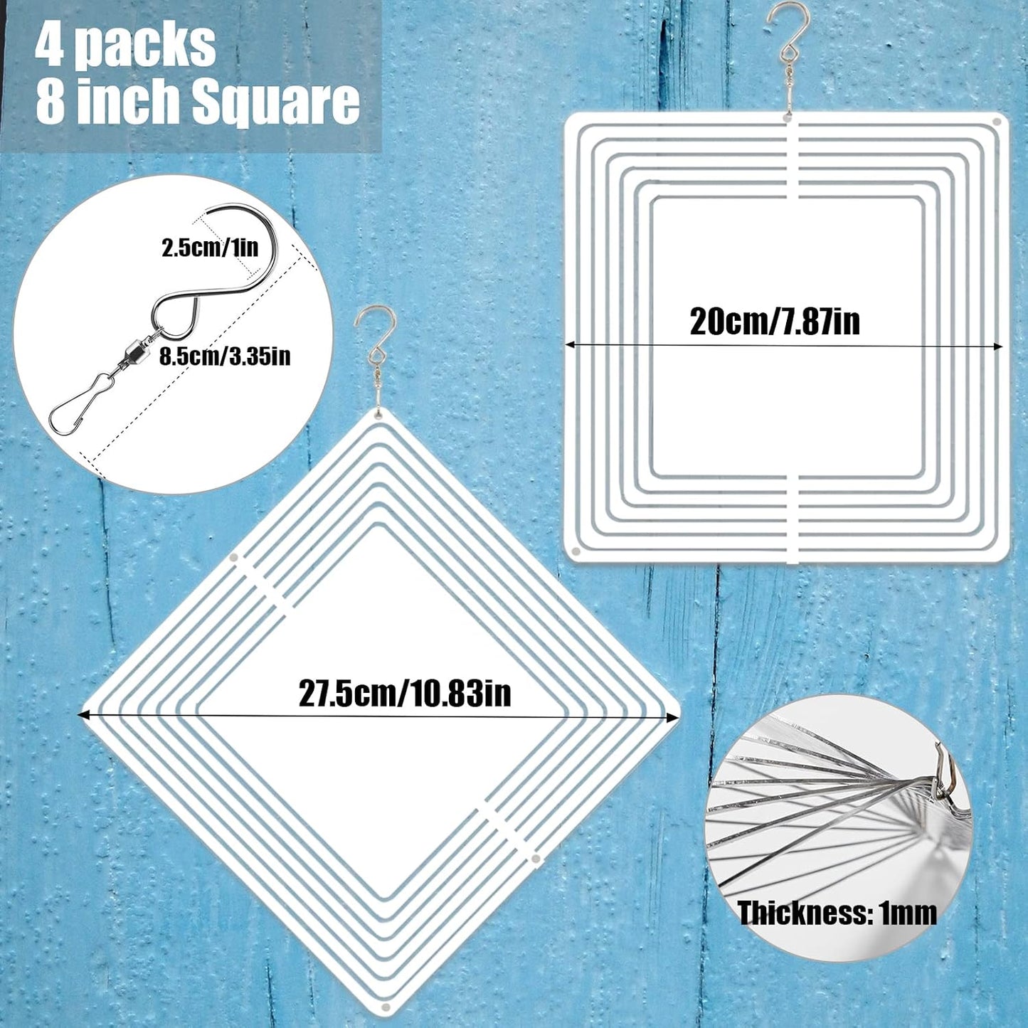 4 Hilanderos Viento 8pulg Metal Aluminio 3D para Patio