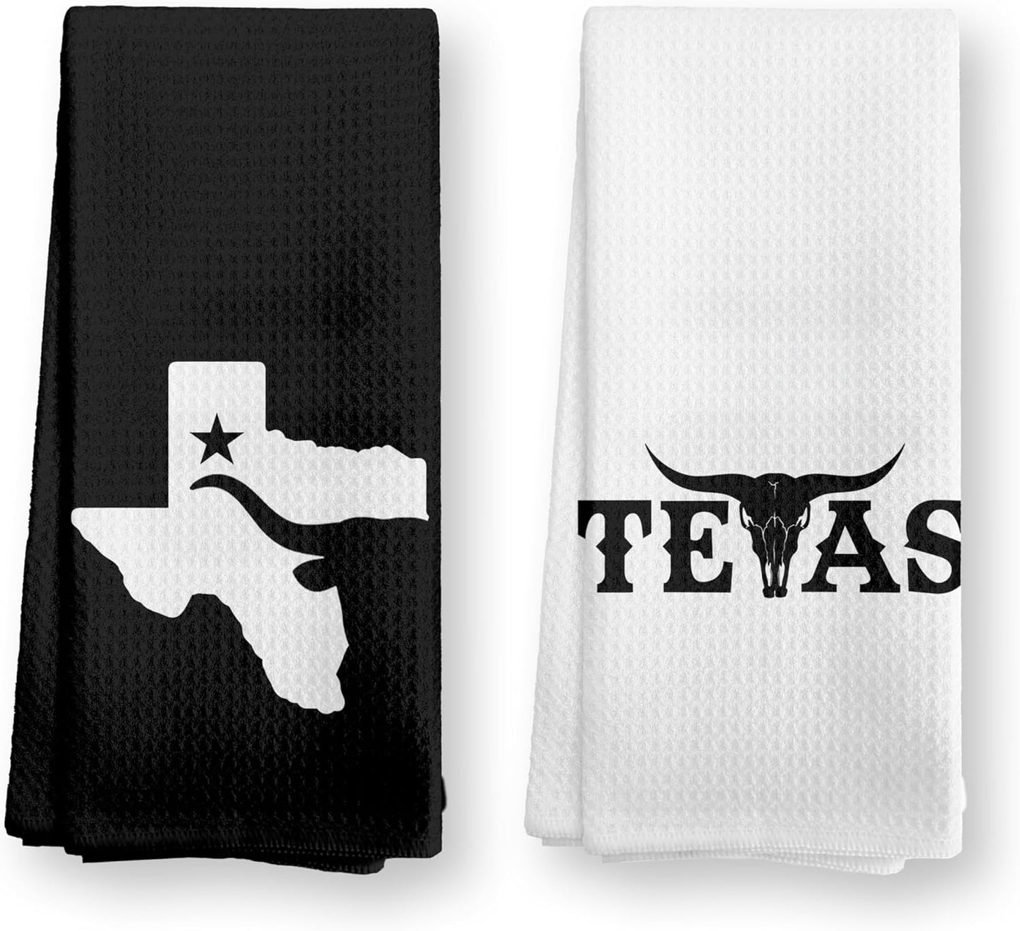 Juego de 2 toallas de cocina de Texas en blanco y negro