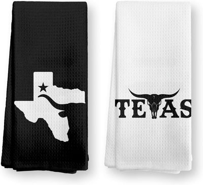 Juego de 2 toallas de cocina de Texas en blanco y negro