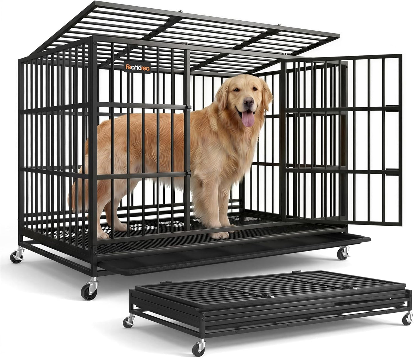 Jaula perros resistente plegable con ruedas puertas dobles