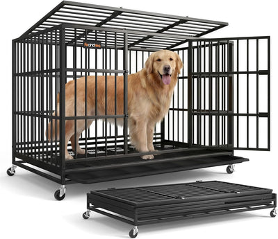Jaula perros resistente plegable con ruedas puertas dobles