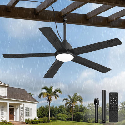 Ventilador techo exterior 52pulg luz negra IP65 motor CC 6 vel