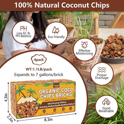 4 Pzas Chips Coco Orgánico para Macetas Jardín Orquídeas