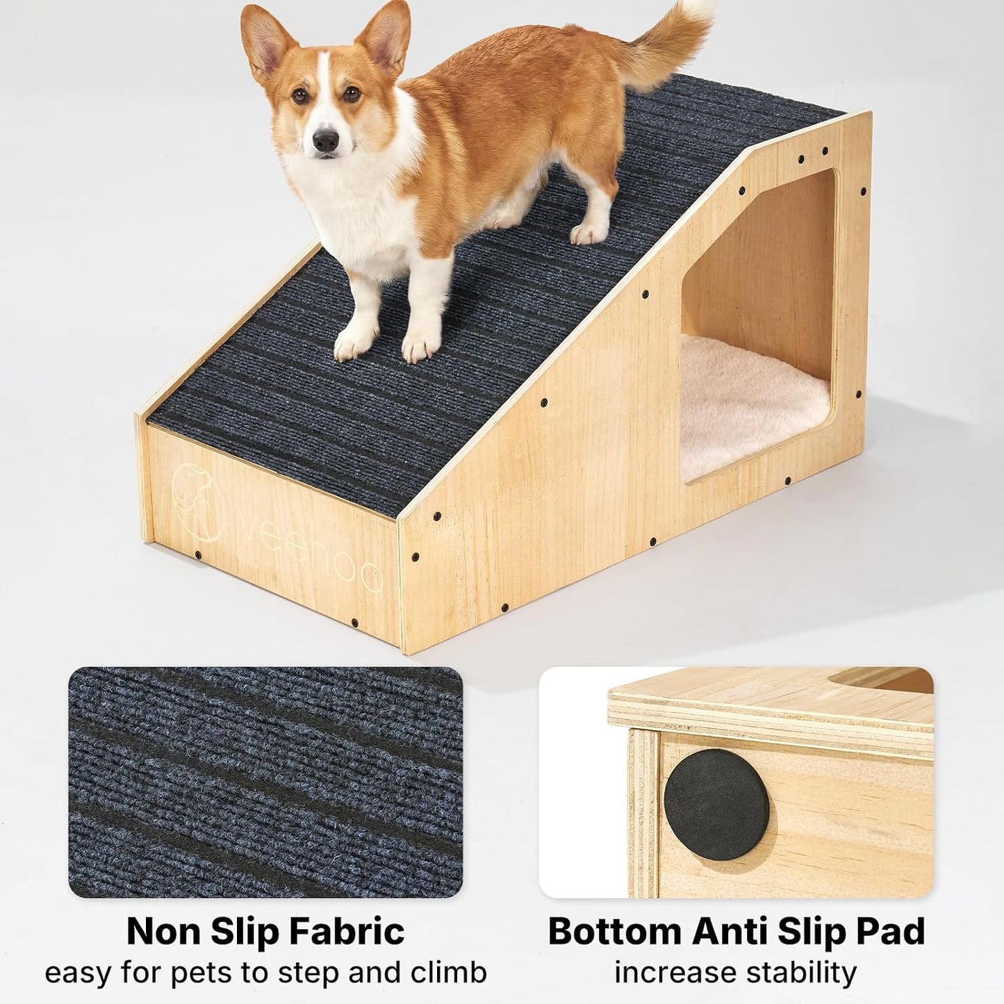 Rampa madera para perros pequeños subir cama antideslizante