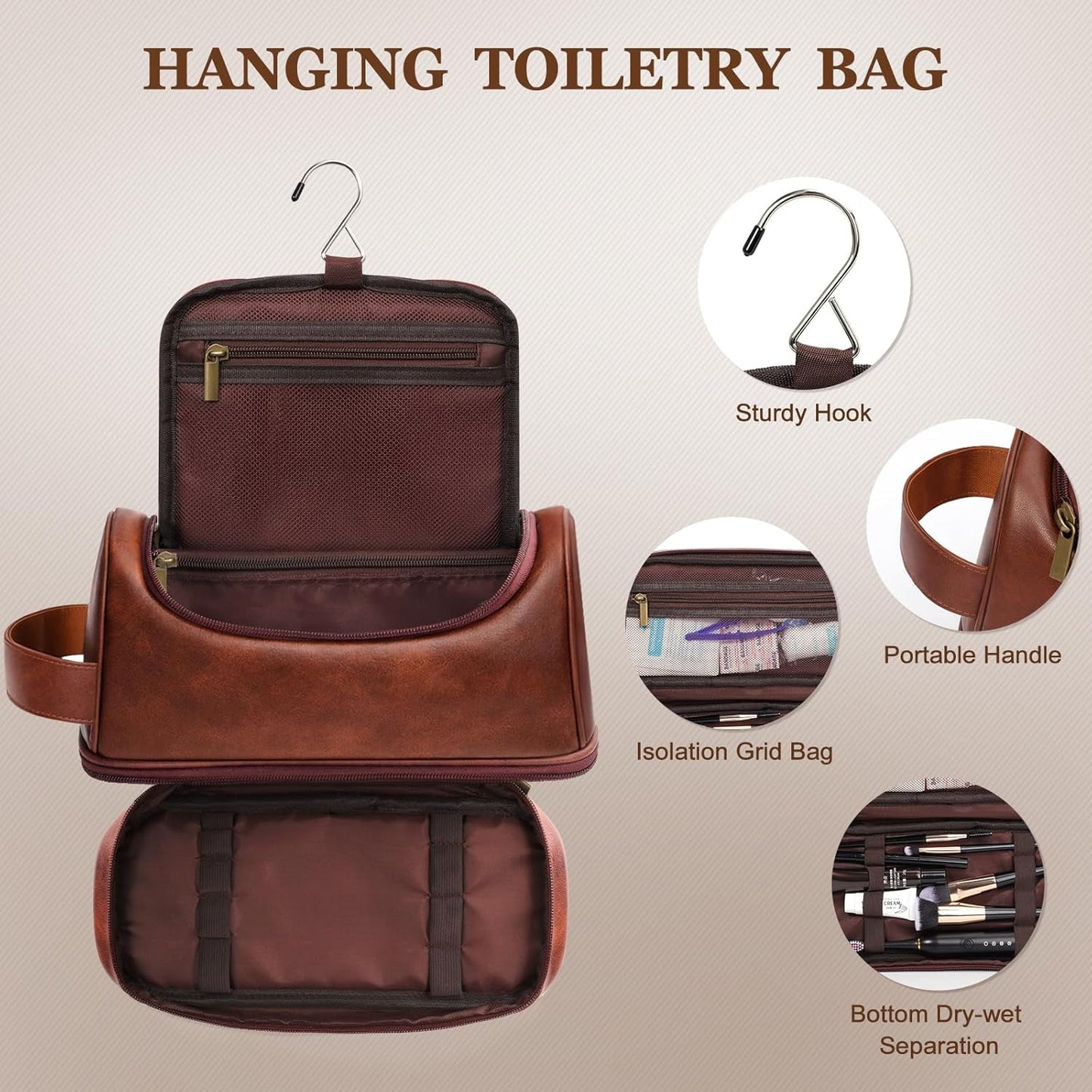 Neceser viaje hombre piel sintética kit afeitado impermeable