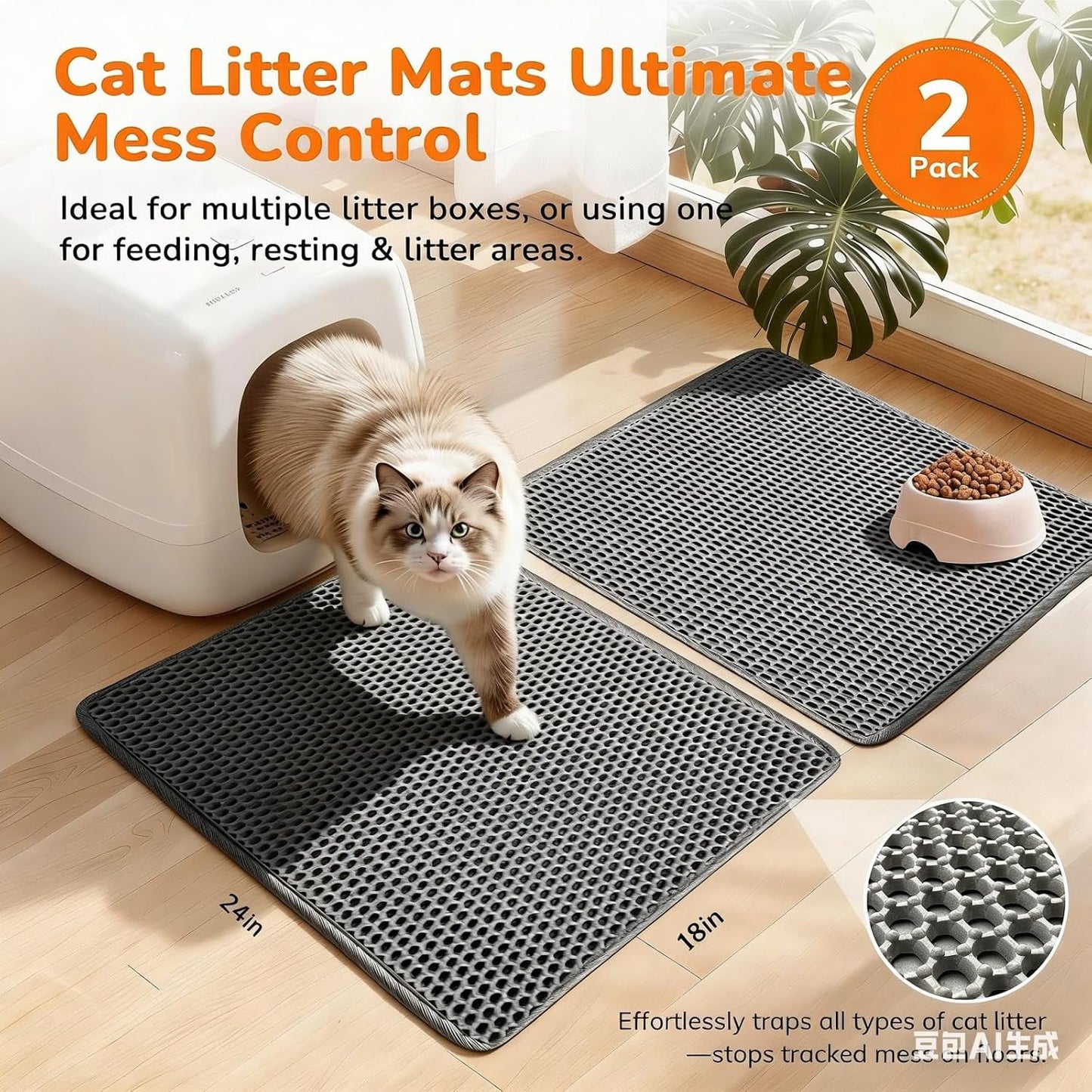 2 Tapetes Arena Gatos 17.7x23.6pulg Antideslizante Impermeable EVA