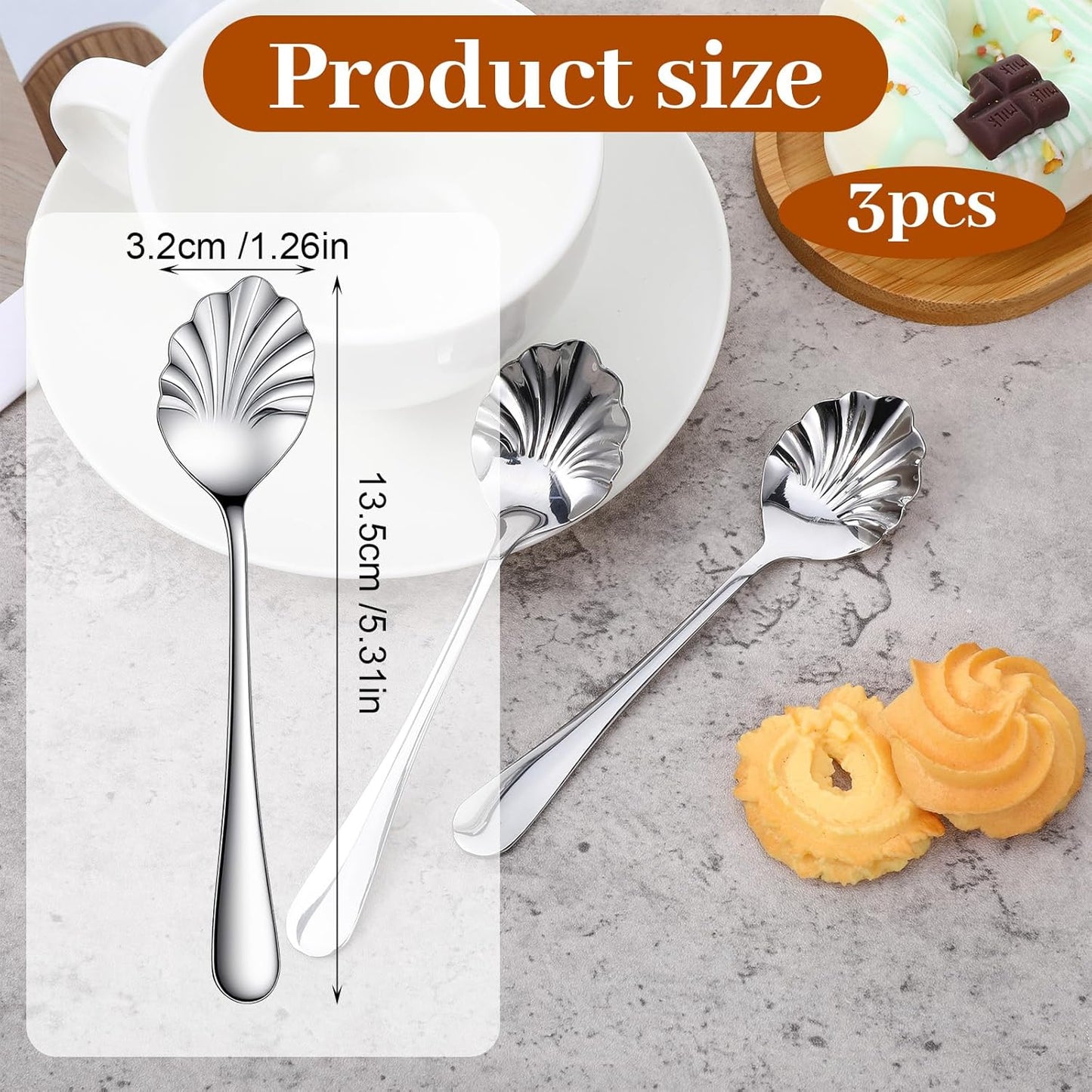 3 cucharas de azúcar con forma de concha acero inoxidable para mermelada té café