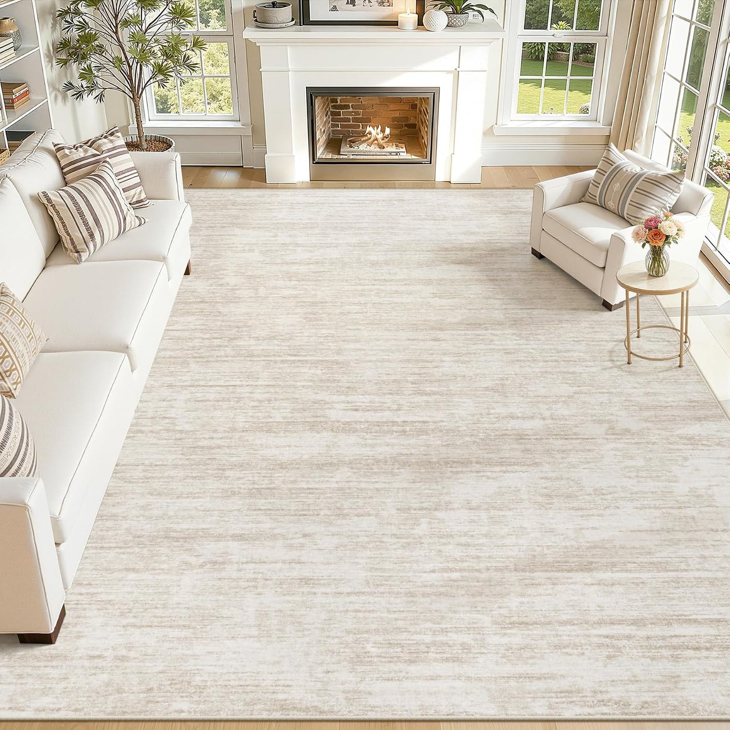 Alfombra lavable 8x10ft moderna antideslizante beige