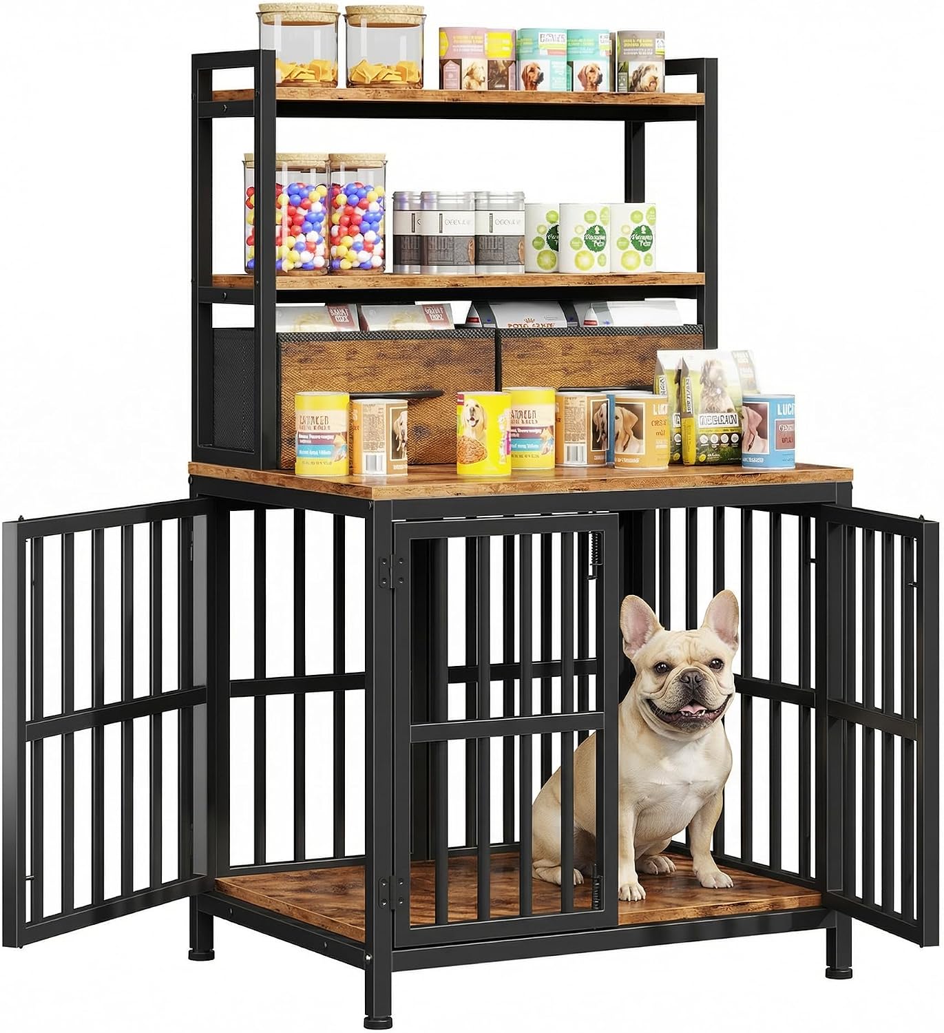 Jaula perros 25.5pulg con cajón estante 4 puertas