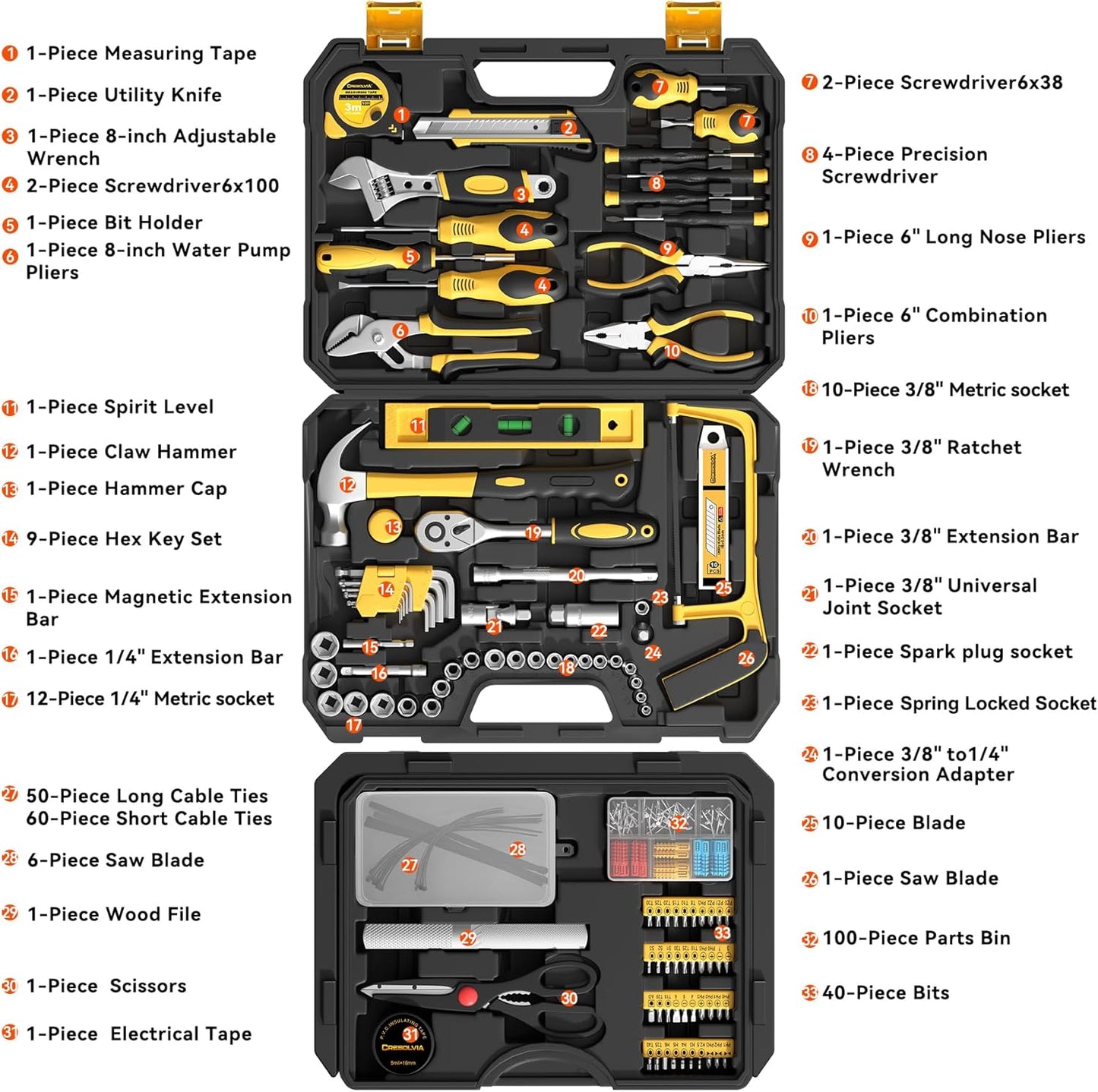 Kit 328 Pzas Herramientas Hogar Auto Caja Almacenamiento