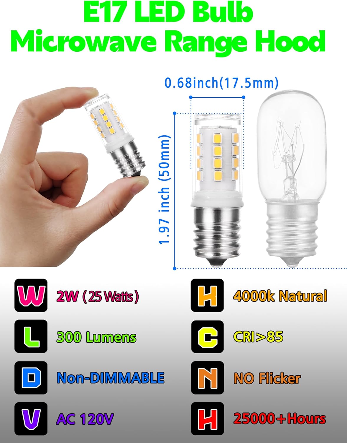 Bombilla LED E17 2W para microondas y campana blanco