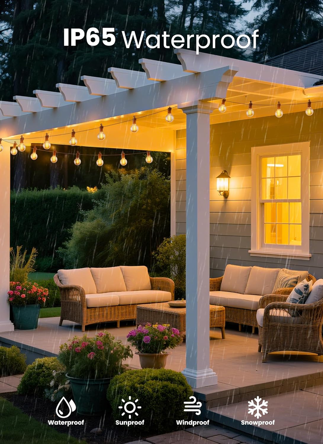 Tira luces patio 150ft 75 LED impermeables colgar exteriores