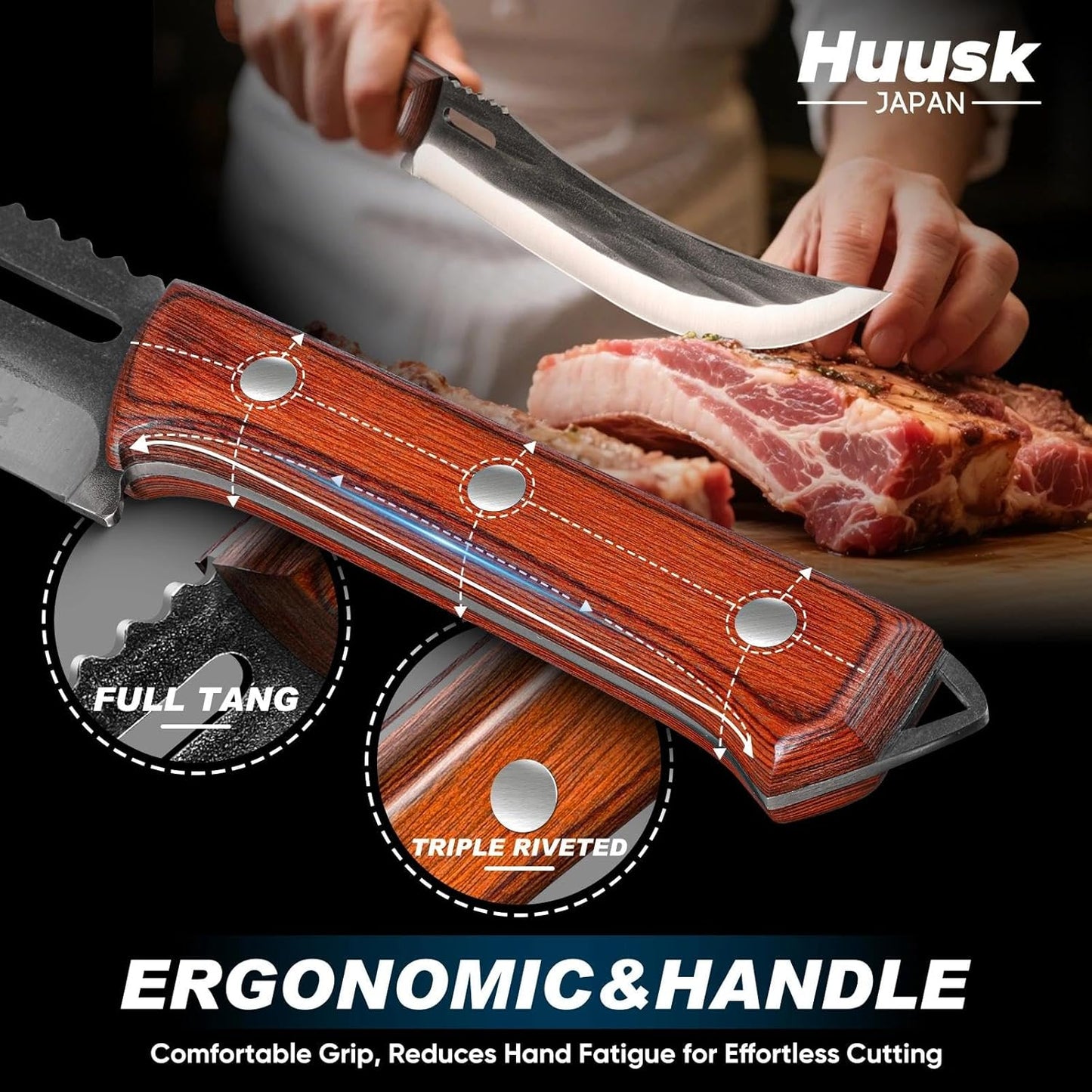 Cuchillo de carnicero japonés afilado con mango ergonómico