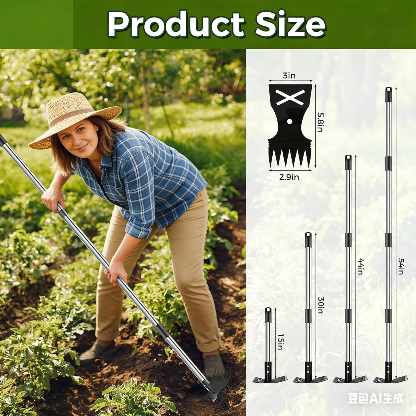 Extractor malezas 63pulg mango extensible 2en1 jardín
