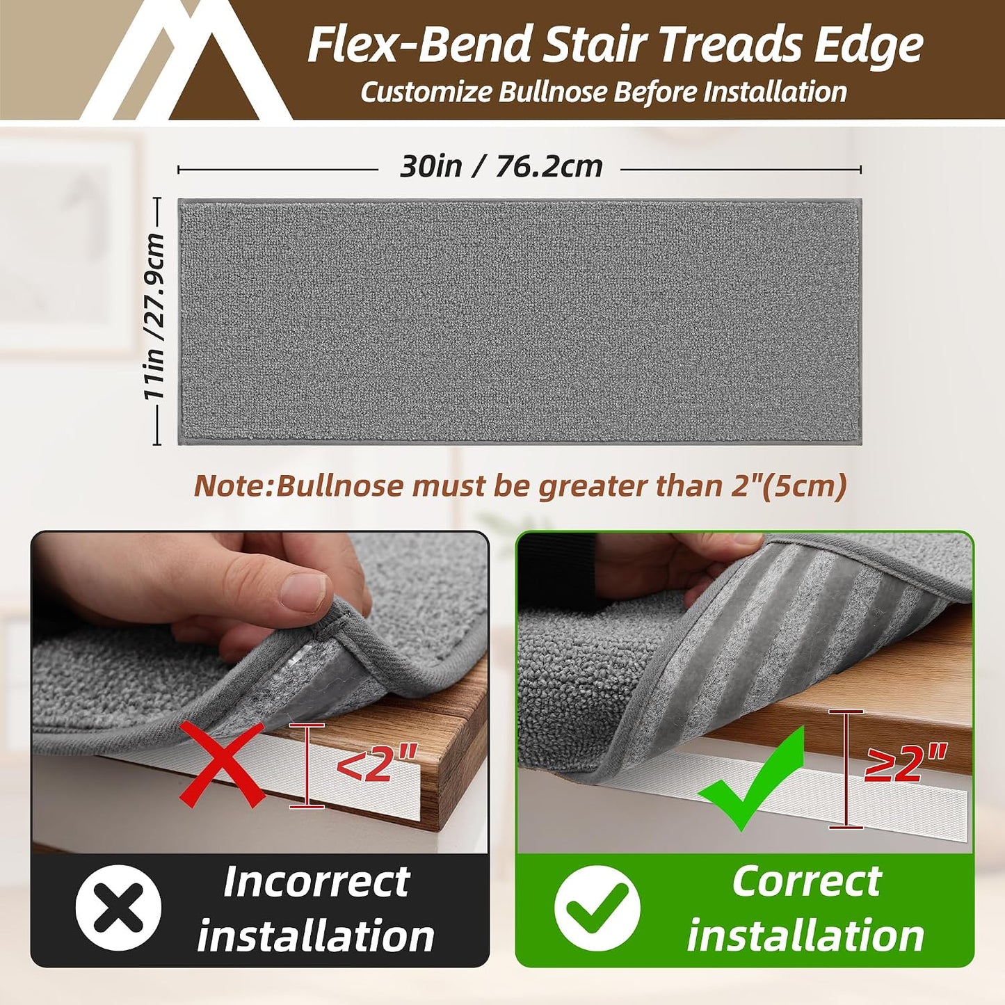 Peldaños antideslizantes para madera 11x30pulg 14uds gris