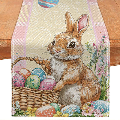Camino mesa Pascua conejo huevos flores decoración 13x90pulg