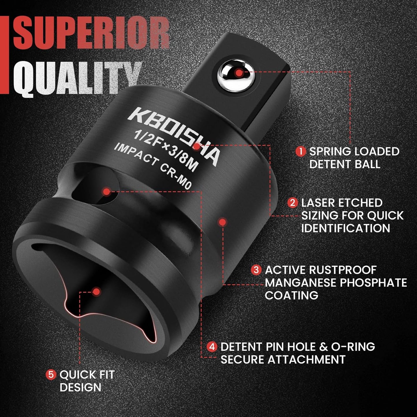 Juego adaptadores enchufe impacto 1/2 a 3/8 pulg