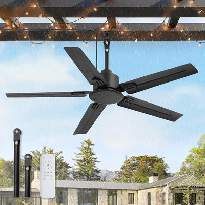 Ventilador techo exterior 48pulg IP65 control remoto 6 vel negro