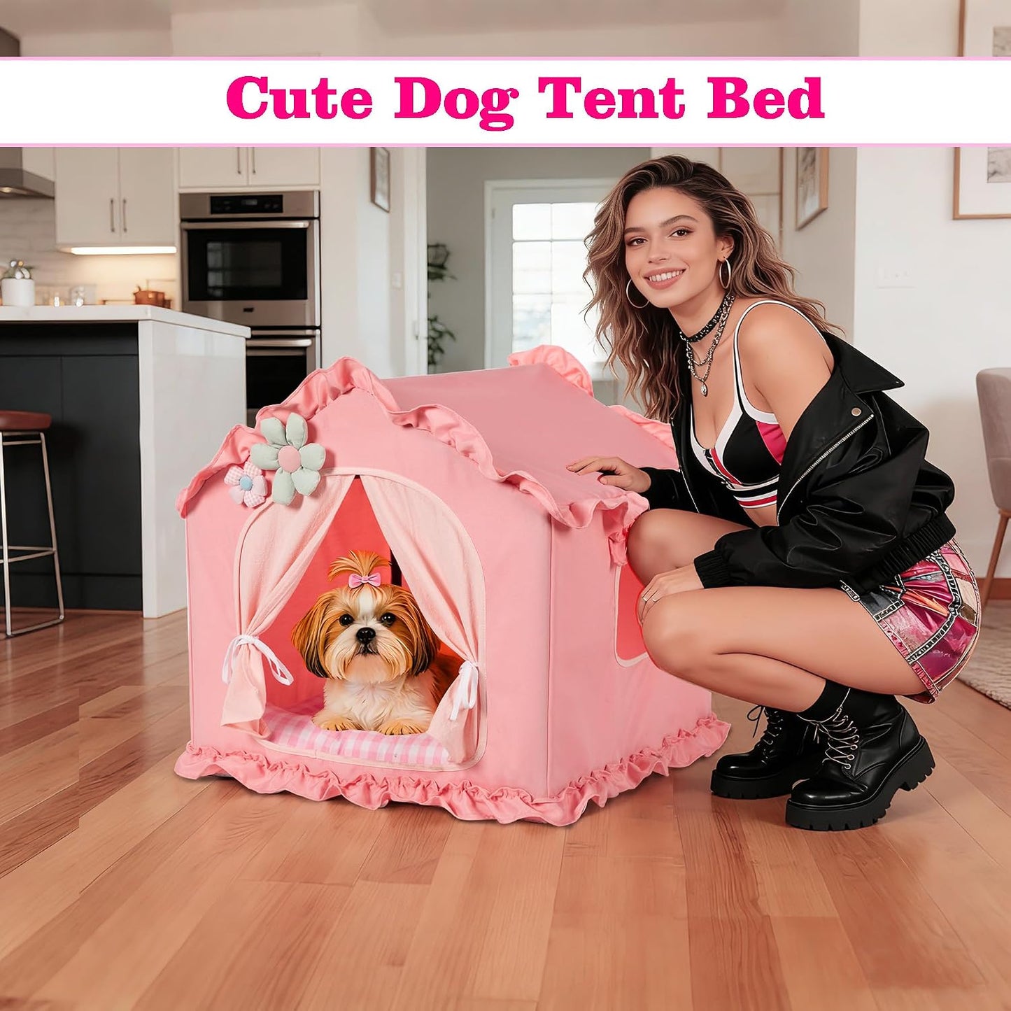 Casa para mascotas estilo princesa tamaño M 17x17x17pulg
