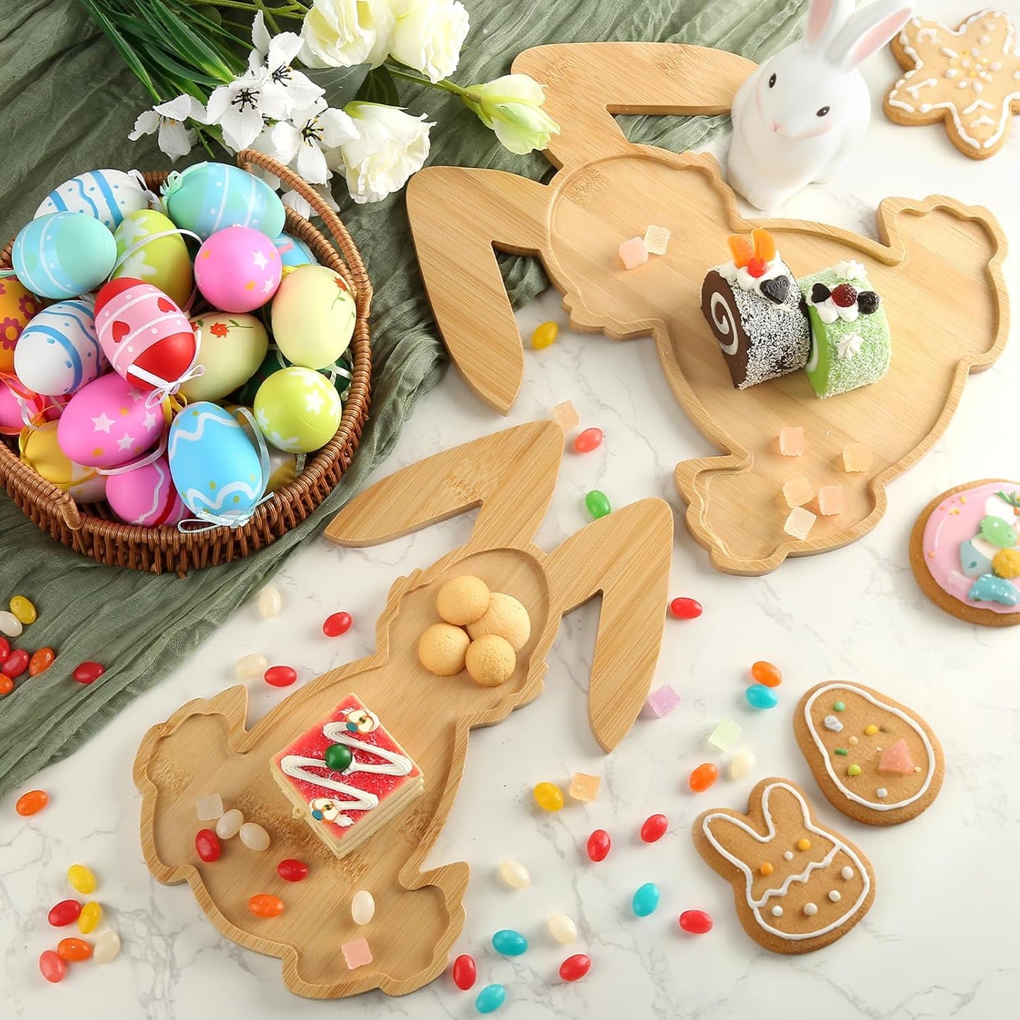 Paquete de 2 tableros de charcutería de conejo de Pascua en madera de bambú