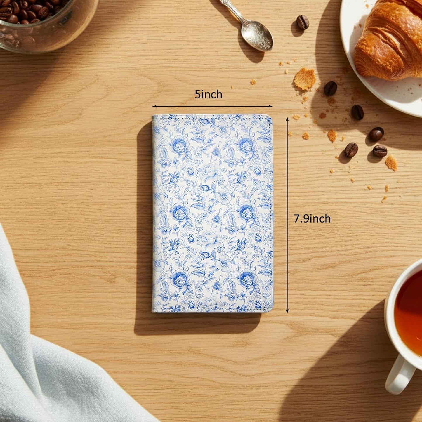Libro floral para camarera Glenmal con cremallera y bolsillos azules de cuero