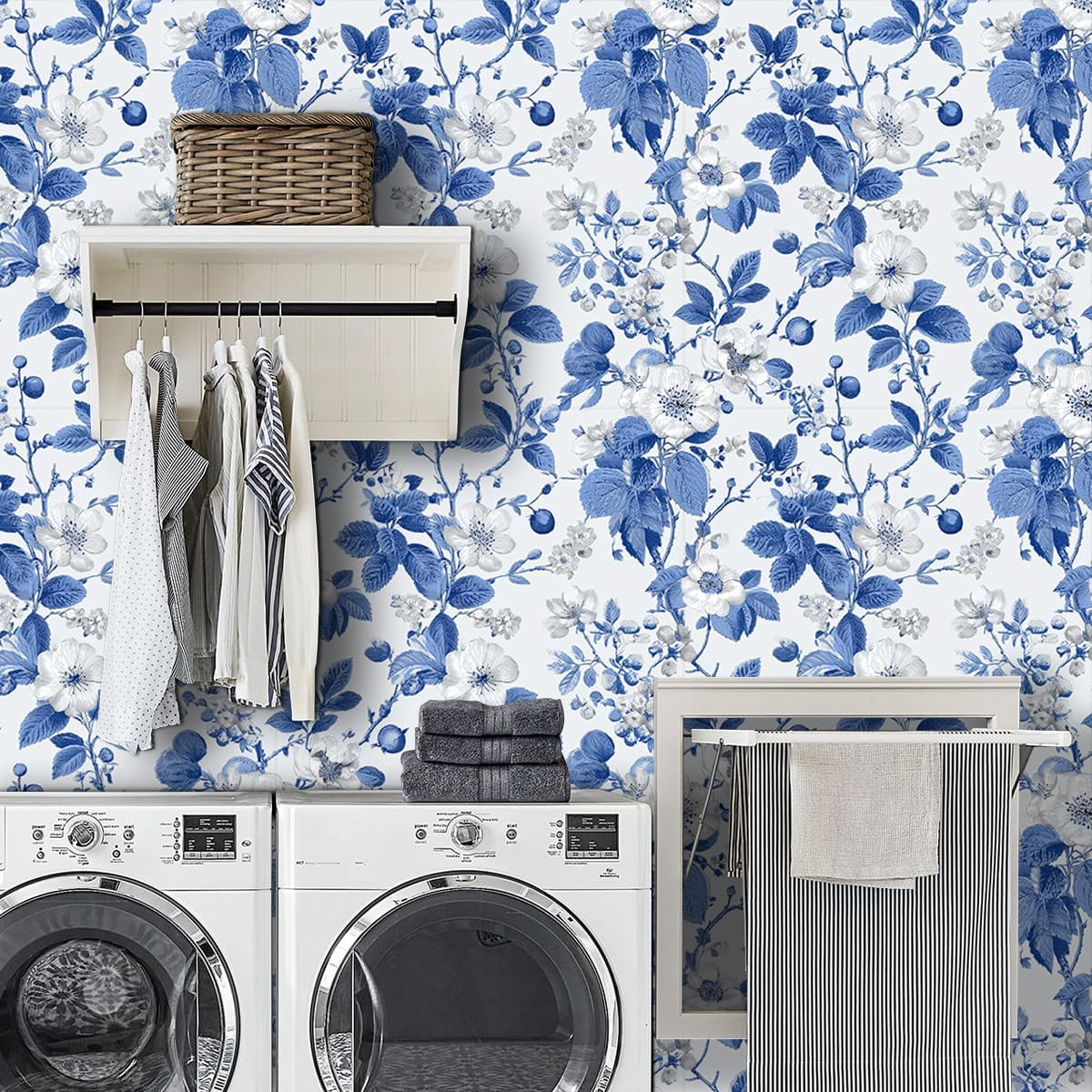 Papel tapiz autoadhesivo floral azul 17.7x118pulg