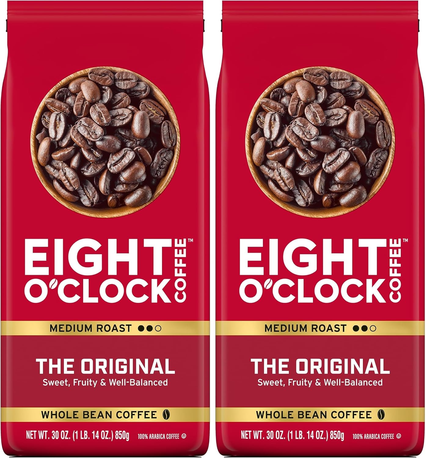 Café de grano entero Eight O'Clock medio tostado paquete de 2