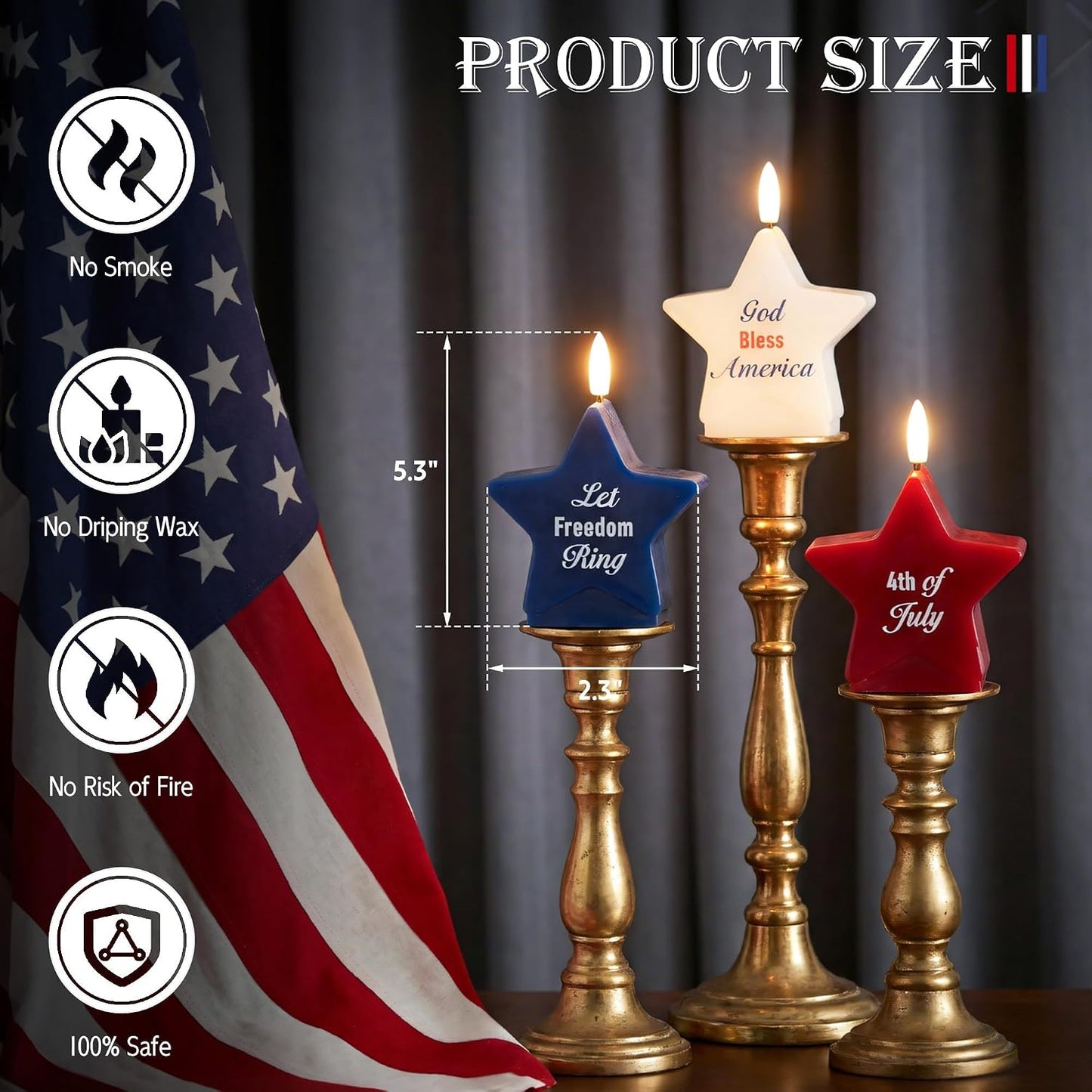 Velas LED estrella 4julio rojo blanco azul con control