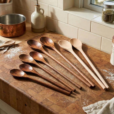 Juego de cucharas de madera natural 10/12/14 pulgadas para cocina y manualidades