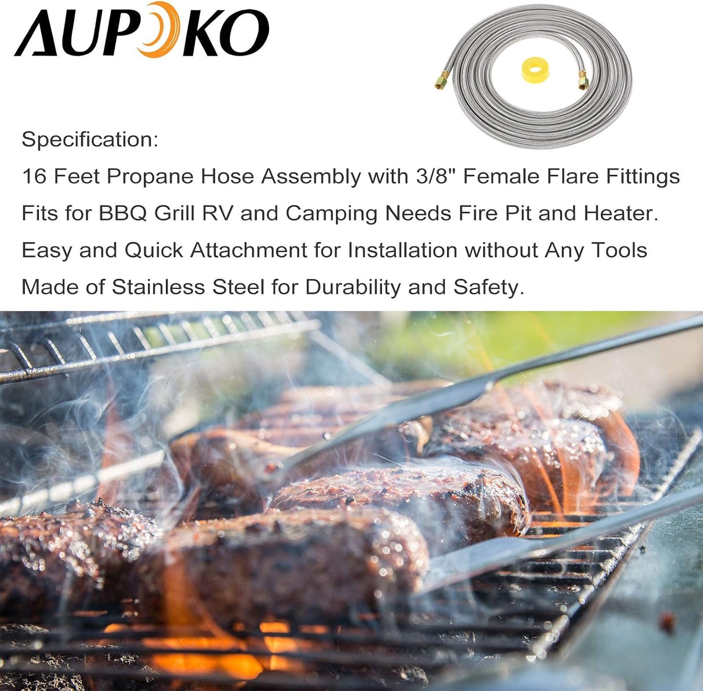 Manguera propano acero inox 16ft 3/8pulg con accesorios
