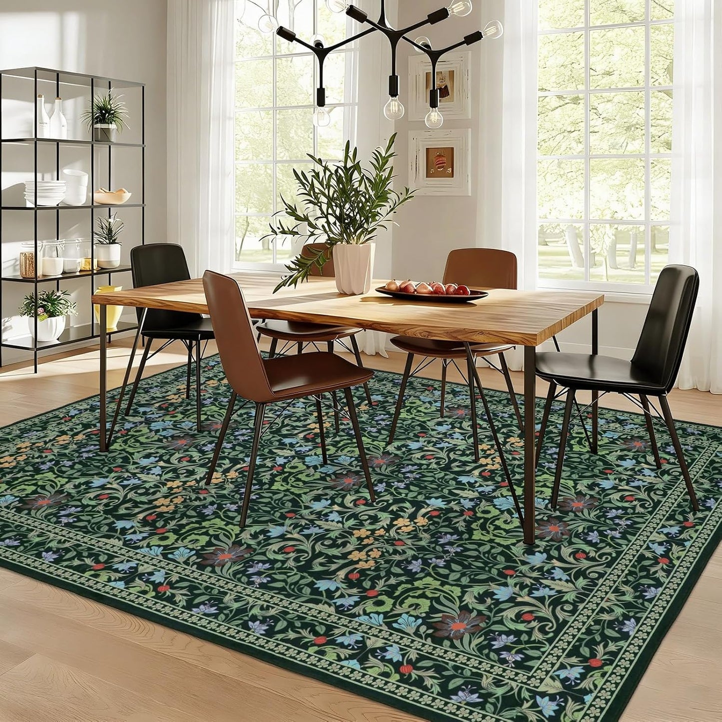 Alfombras 5x7ft sala dormitorio color verde oscuro bohemia