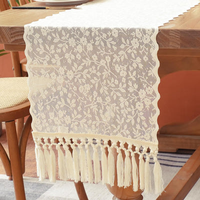 Camino de mesa beige con flores bohemio rústico vintage para Navidad otoño